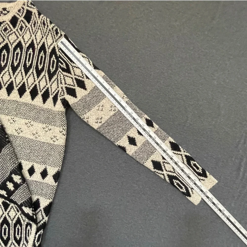 Lucky Brand Cardigan Womens Large Black Cream Aztec Open Front Boho Sweater